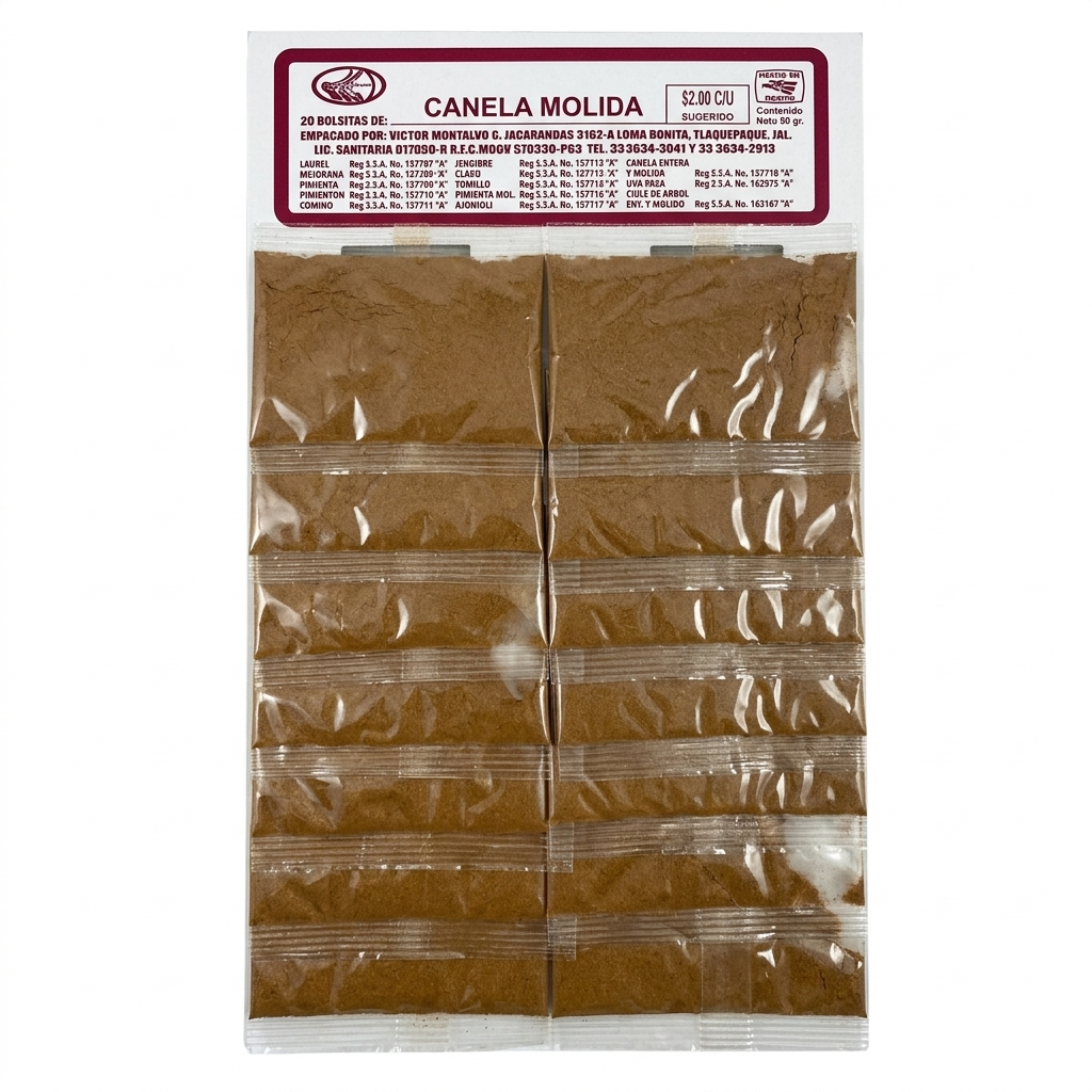 Cartera de canela molida con 20 sobres — venta al mayoreo