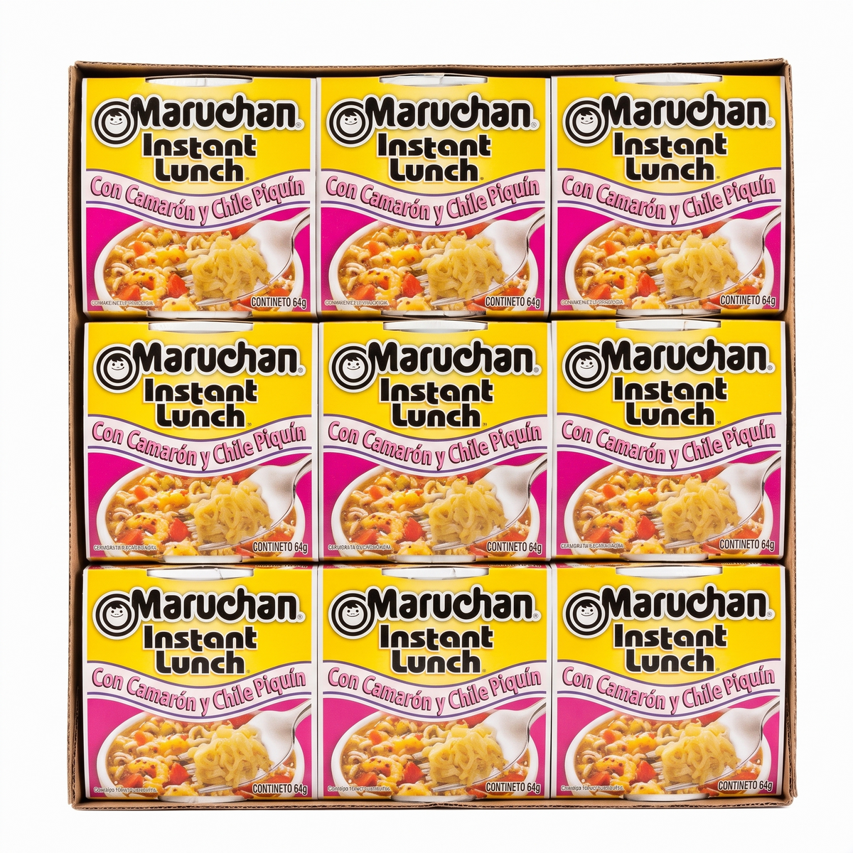 Maruchan Instant Lunch camarón chile piquín, caja 12 piezas — venta al mayoreo