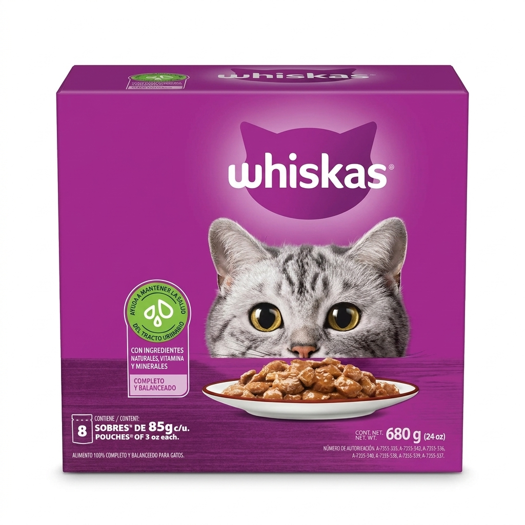 Pouch Whiskas variados 8 piezas — venta al mayoreo